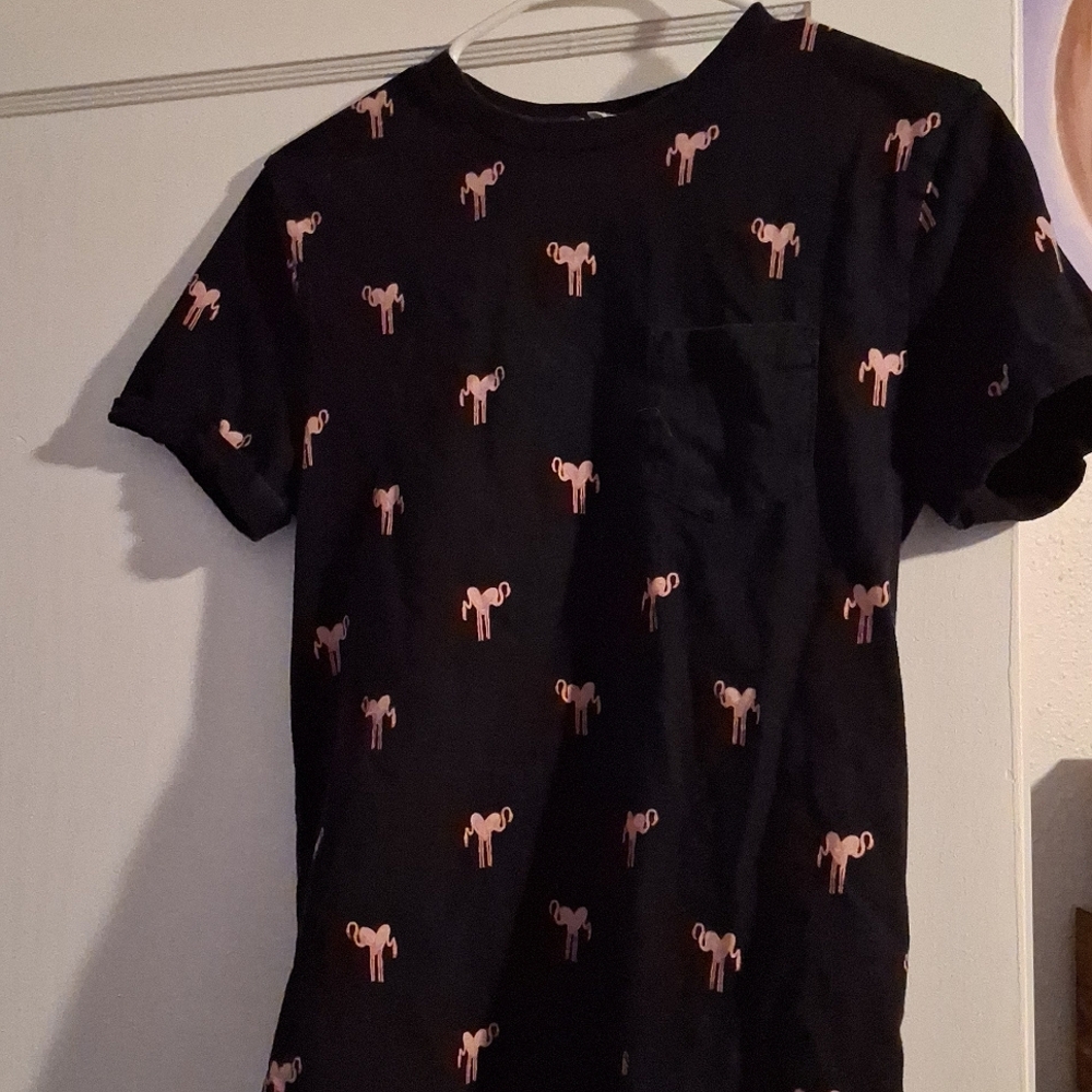 Divided by H&M Black Front-pocket Flamingo Shirt